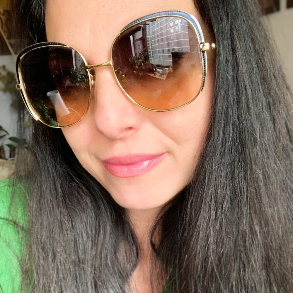 Authentic GUCCI 58 butterfly Gold Blue Crystals/metal sunglasses - Picture 11 of 12